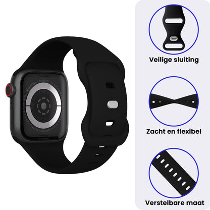 Apple Watch 1, 2, 3, 4, 5, 6, 7, 8, 9, 10, 11, SE - 42/44/45/46 mm Bandje Siliconen met verstelbare polsband - Zwart