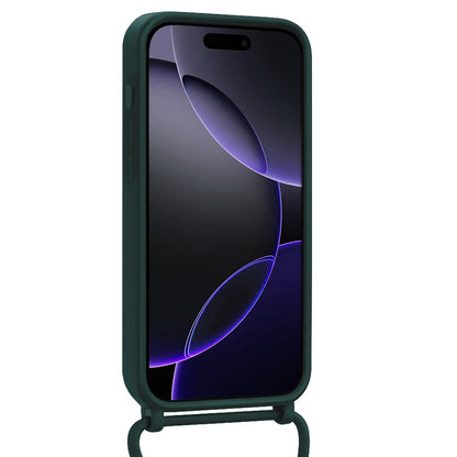 iPhone 16 Pro Max Hoesje Met Telefoonkoord en Pasjeshouder Siliconen - Donkergroen