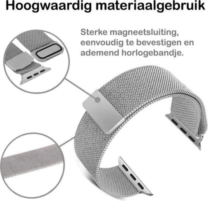 Milanese Horlogeband Geschikt voor Apple Watch 42/44 mm Bandje Milanees - Polsbandje Met Magneetsluiting Geschikt voor Apple Watch 42/44 mm Bandje Milanees - Zilver