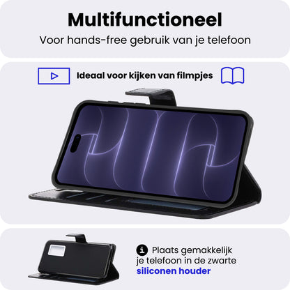 iPhone 18 Pro Hoesje Bookcase Cover met Kaarthouder - Zwart