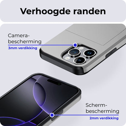 iPhone 16 Pro Max Hoesje Kaarthouder Hard Case Shockproof - Grijs