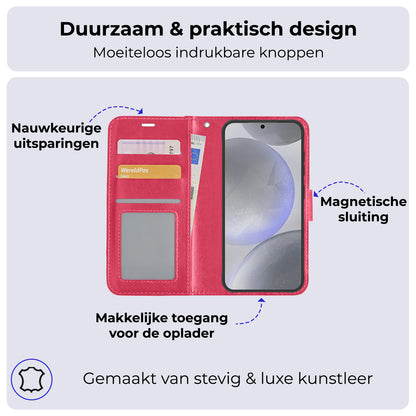 Samsung S24 Hoesje Book Case Kunstleer - Donkerroze