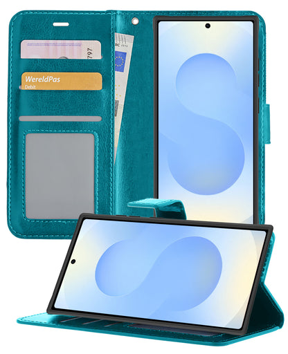 Samsung S25 Ultra Hoesje Bookcase Cover met Kaarthouder - Turquoise