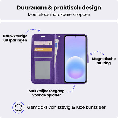 Samsung A57 Hoesje Bookcase Cover met Kaarthouder - Paars