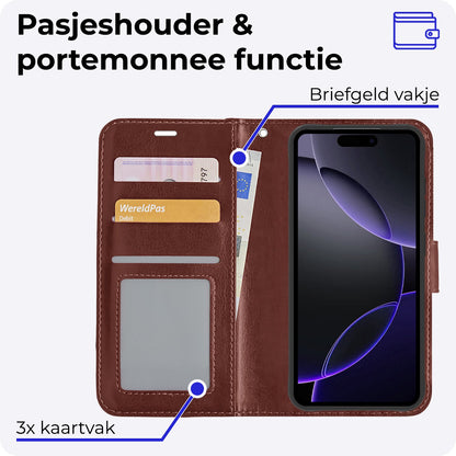 iPhone 16 Pro Hoesje Book Case Kunstleer - Bruin