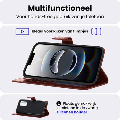 iPhone 16e Hoesje Bookcase Cover met Kaarthouder - Bruin