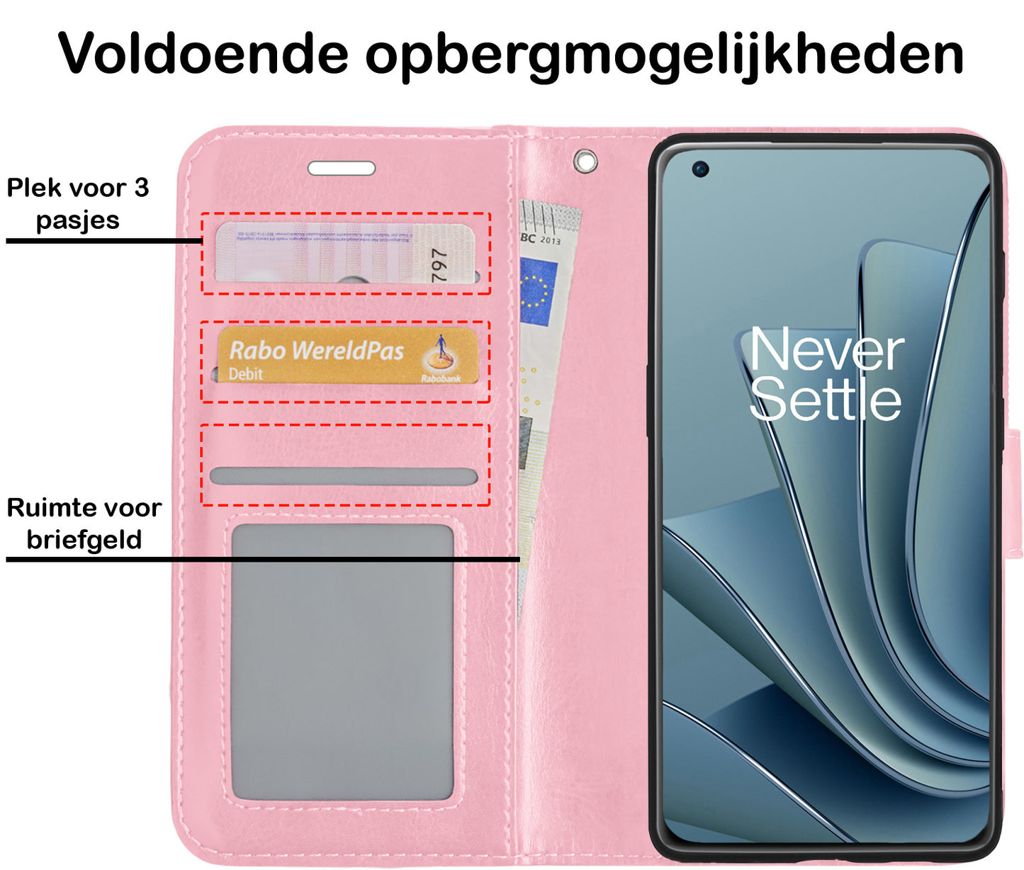 OnePlus 10 Pro Hoesje Book Case Kunstleer - Lichtroze