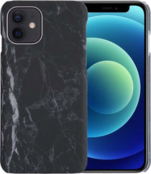 iPhone 12 Hoesje Marmer Hard Case Cover - Zwart