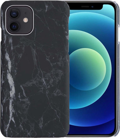 iPhone 12 Hoesje Marmer Hard Case Cover - Zwart