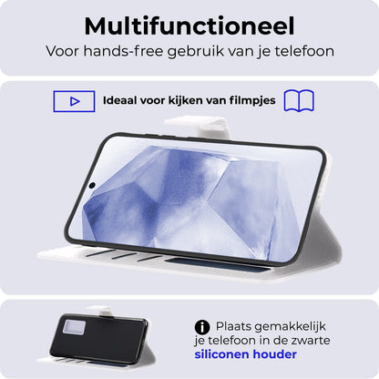 Samsung A55 Hoesje Bookcase Cover met Kaarthouder - Wit