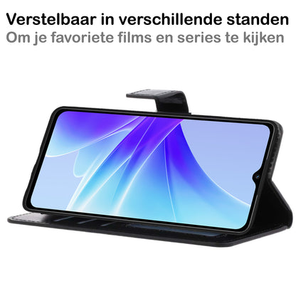 OPPO A57s Hoesje Bookcase Cover met Kaarthouder - Zwart