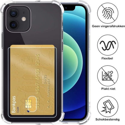 iPhone 12 Mini Hoesje Kaarthouder Backcover Shockproof - Transparant