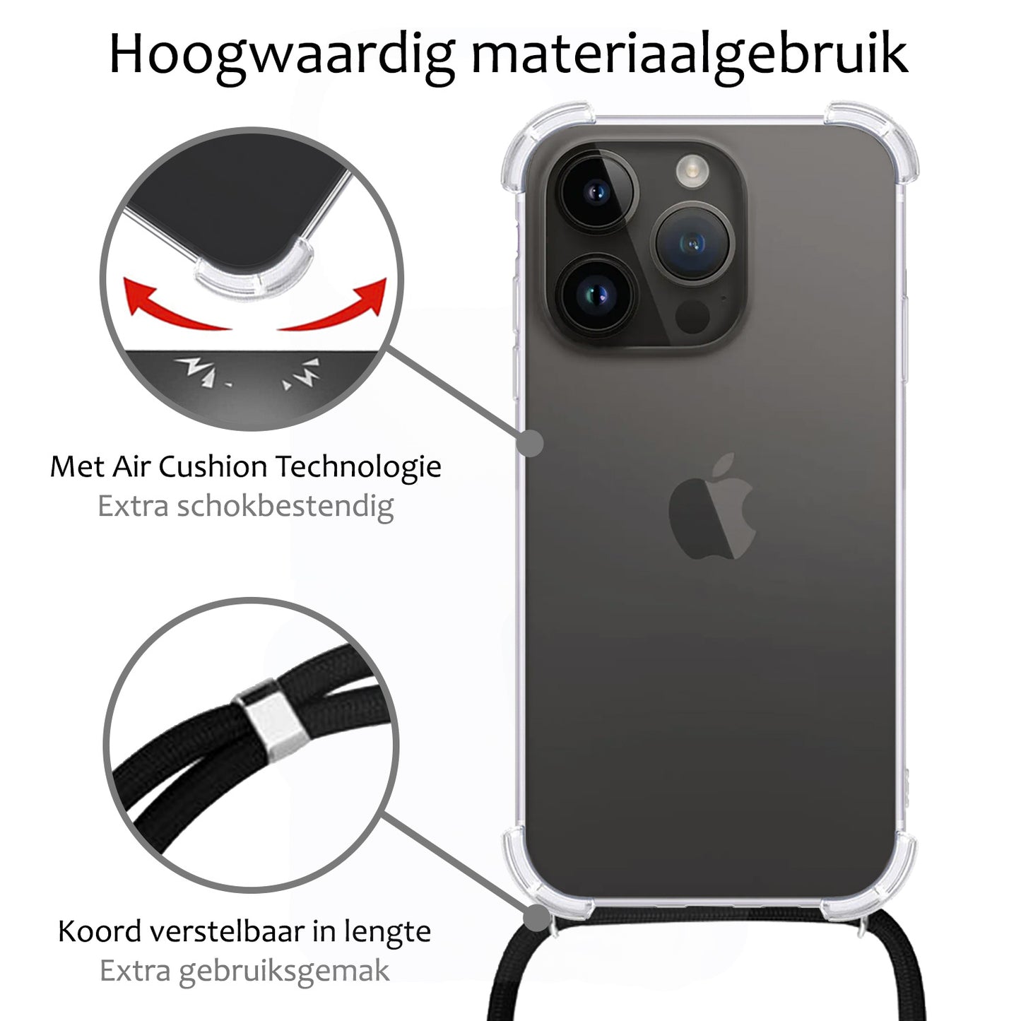 iPhone 15 Pro Hoesje met Koord Siliconen - Transparant