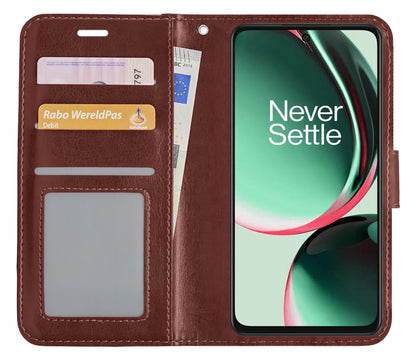 OnePlus Nord CE 3 Lite Hoesje Bookcase Cover met Kaarthouder - Bruin