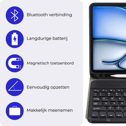 iPad Air 2024 / 2025 (11 inch) Toetsenbord Hoes met Uitneembaar toetsenbord - Donkerblauw