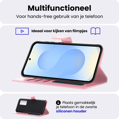 Samsung S25 Hoesje Bookcase Cover met Kaarthouder - Lichtroze