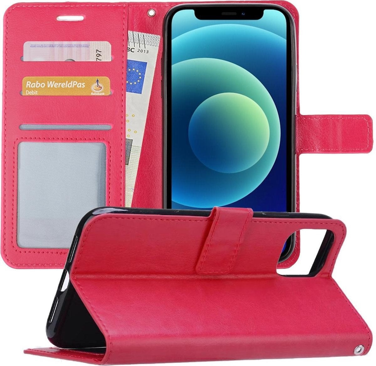 iPhone 12 Pro Hoesje Book Case Kunstleer - Donkerroze