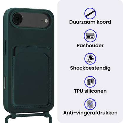 iPhone Air Hoesje Met Telefoonkoord en Pasjeshouder Siliconen - Donkergroen