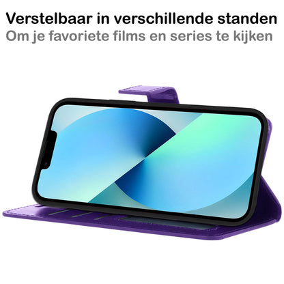 iPhone 13 Hoesje Bookcase Cover met Kaarthouder - Paars