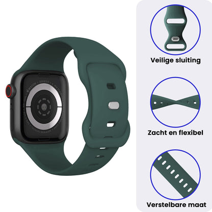 Apple Watch 1, 2, 3, 4, 5, 6, 7, 8, 9, 10, 11, SE - 42/44/45/46 mm Bandje Siliconen met verstelbare polsband - Donkergroen