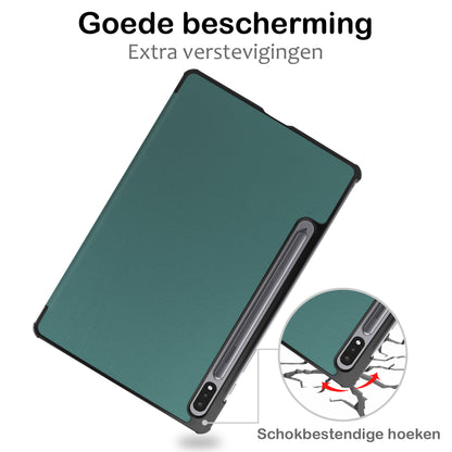 Samsung Galaxy Tab S9 Plus Trifold Bookcase Hoes met Penhouder voor S Pen - Donkergroen