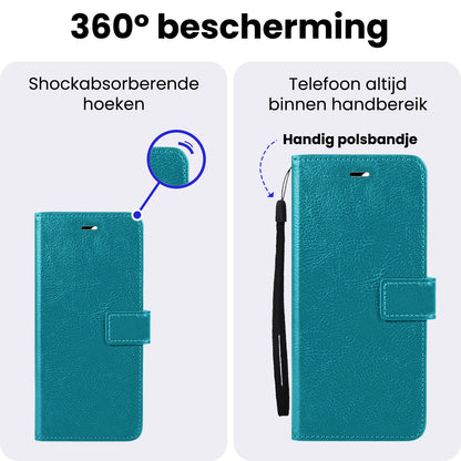 iPhone 18 Pro Max Hoesje Bookcase Cover met Kaarthouder - Turquoise
