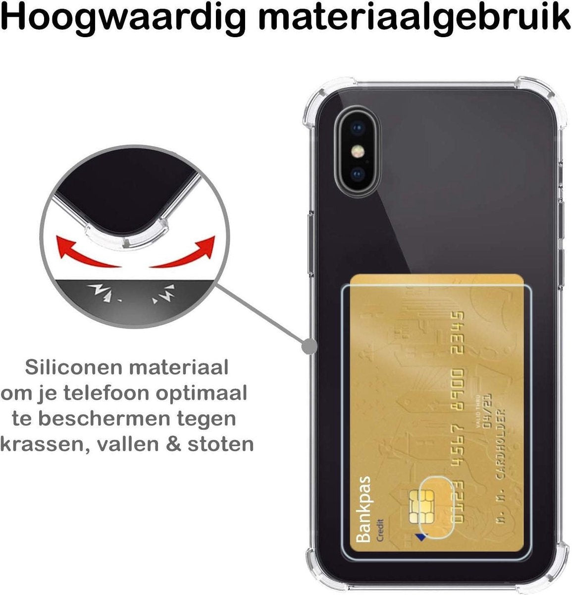 iPhone Xs Max Hoesje met Pasjeshouder Siliconen - Transparant