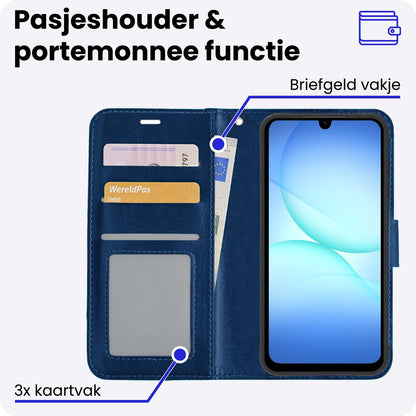 Samsung A17 Hoesje Bookcase Cover met Kaarthouder - Donkerblauw