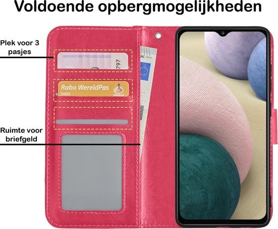 Samsung A12 Hoesje Book Case Kunstleer - Donkerroze