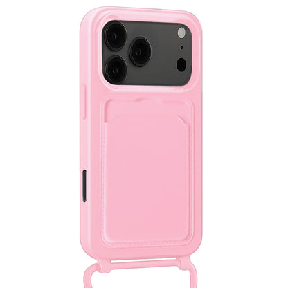 iPhone 17 Pro Max Hoesje Met Telefoonkoord en Pasjeshouder Siliconen - Lichtroze