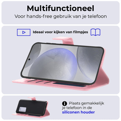 Samsung S24 Plus Hoesje Bookcase Cover met Kaarthouder - Lichtroze