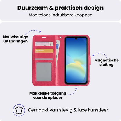 Samsung A26 Hoesje Bookcase Cover met Kaarthouder - Donkerroze