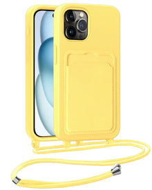 iPhone 15 Pro Hoesje Met Telefoonkoord en Pasjeshouder Siliconen - Geel