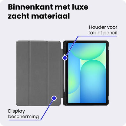 Samsung Galaxy Tab S10 FE Trifold Bookcase Hoes met Penhouder voor S Pen - Zwart