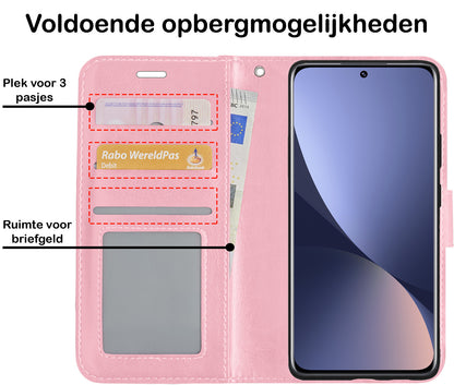 Xiaomi 12X Hoesje Bookcase Cover met Kaarthouder - Lichtroze
