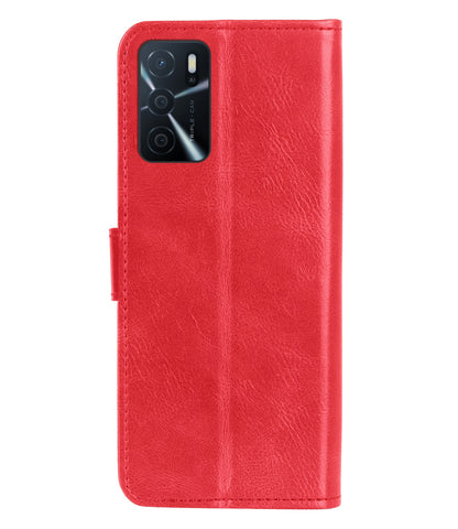 OPPO A16 Hoesje Bookcase Cover met Kaarthouder - Rood