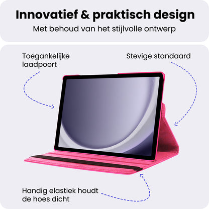 Samsung Galaxy Tab A9 Plus Trifold Bookcase Hoes 360 Graden Draaibaar - Donkerroze