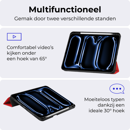 iPad Pro 2024 (13 inch) Trifold Bookcase Hoes met Penhouder voor Apple Pen - Rood