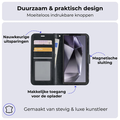 Samsung S24 Ultra Hoesje Bookcase Cover met Kaarthouder - Zwart