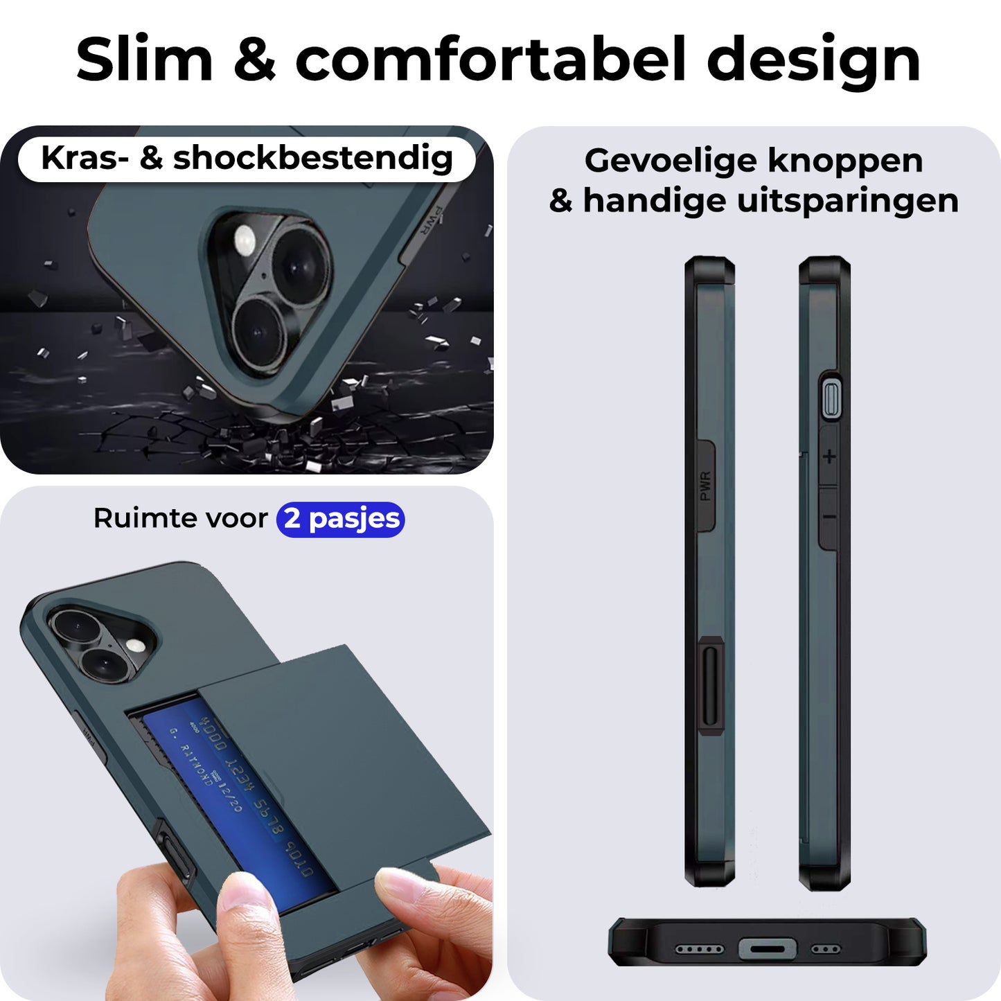 iPhone 16 Plus Hard Case Met Pashouder - Donkerblauw