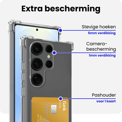 Samsung S25 Ultra Hoesje Kaarthouder Backcover Shockproof - Transparant