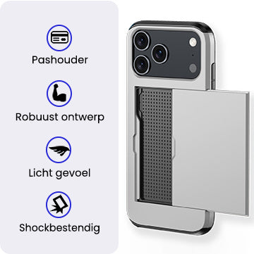 iPhone 17 Pro Hoesje Kaarthouder Hard Case Shockproof - Grijs