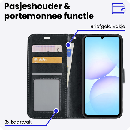 Samsung A07 Hoesje Bookcase Cover met Kaarthouder - Zwart