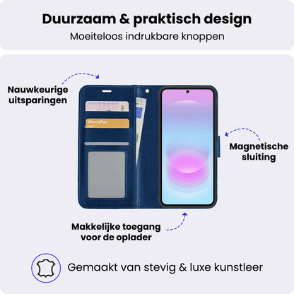 Samsung A37 Hoesje Bookcase Cover met Kaarthouder - Donkerblauw
