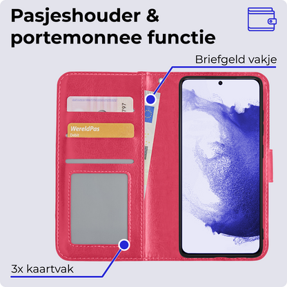 Samsung S22 Hoesje Bookcase Cover Uitneembaar - Donkerroze