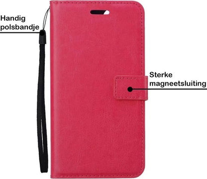 iPhone 12 Mini Hoesje Bookcase Cover met Kaarthouder - Donkerroze