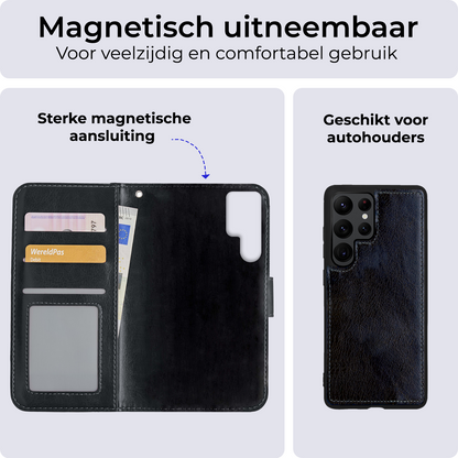 Samsung S22 Ultra Hoesje Bookcase Cover Uitneembaar - Zwart