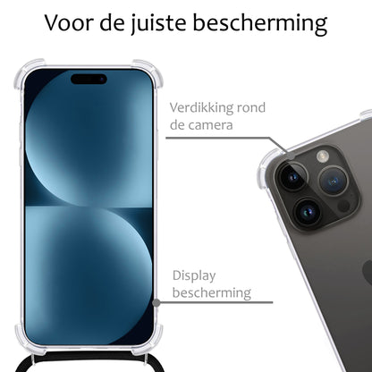 iPhone 15 Pro Max Hoesje met Koord Backcover Shockproof - Transparant