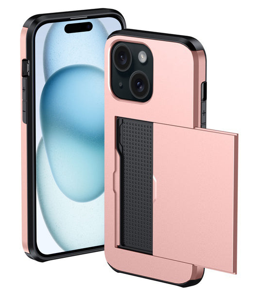 iPhone 15 Plus Hard Case Met Pashouder - Rosé goud