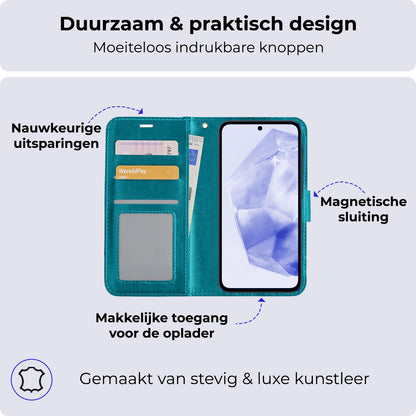 Samsung A35 Hoesje Bookcase Cover met Kaarthouder - Turquoise